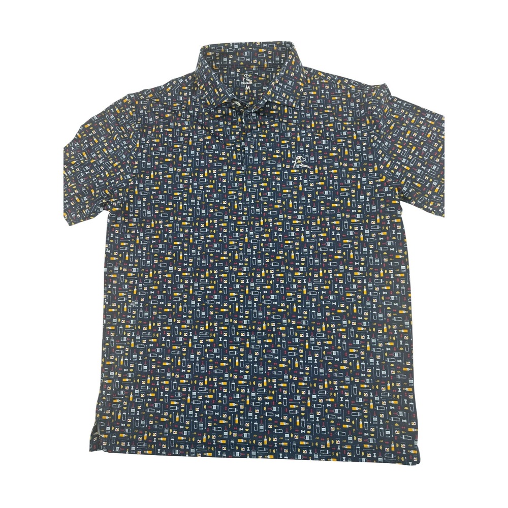 Rhoback Polo Shirt Mens M Blue ATL Performance Graphic Golf Moisture Stretch
